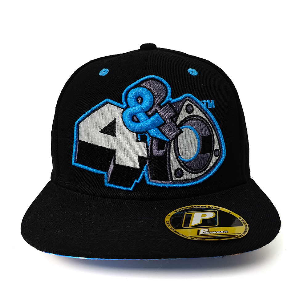 4&0 Graphic Snapback Hat with Blue 3D Embroidery – Black Edition
