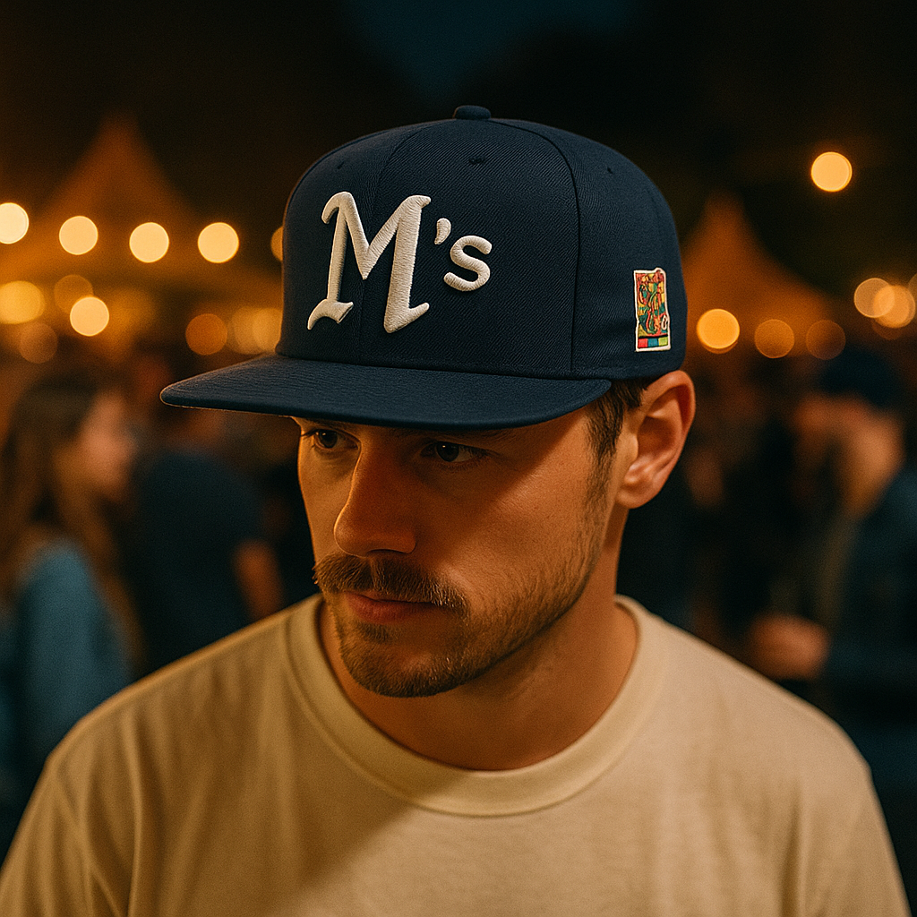 Navy Blue Letter Logo Snapback Cap – 3D Embroidered Flat Brim Hat