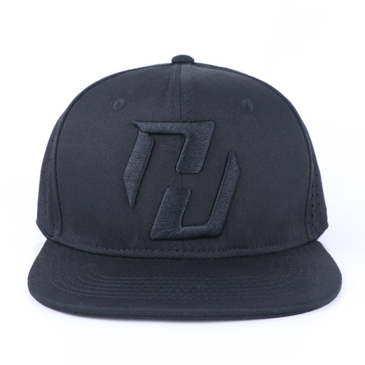 Premium All-Black Flat Brim Snapback Hat with Bold 3D Logo Embroidery
