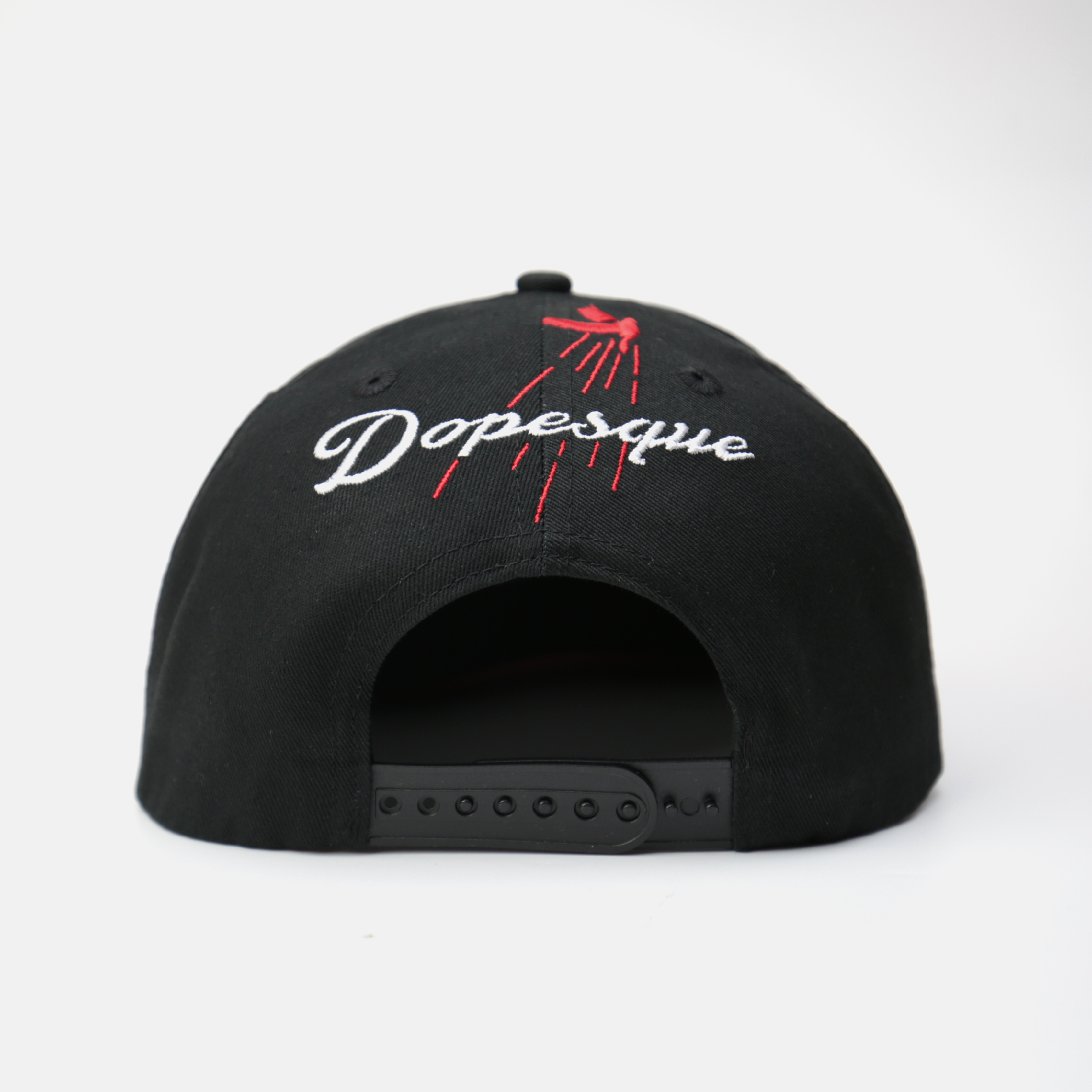 Black Snapback Cap with 3D “D” Embroidery and Flying Dove Patches – Streetwear Flat Brim Hat
