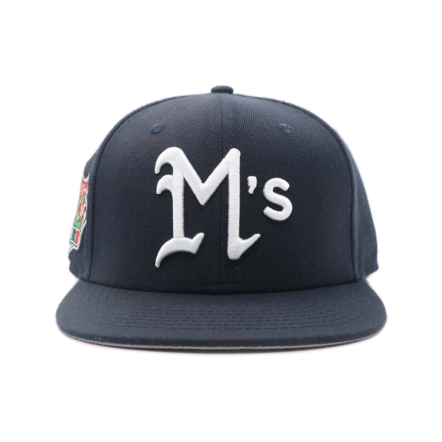 Navy Blue Letter Logo Snapback Cap – 3D Embroidered Flat Brim Hat