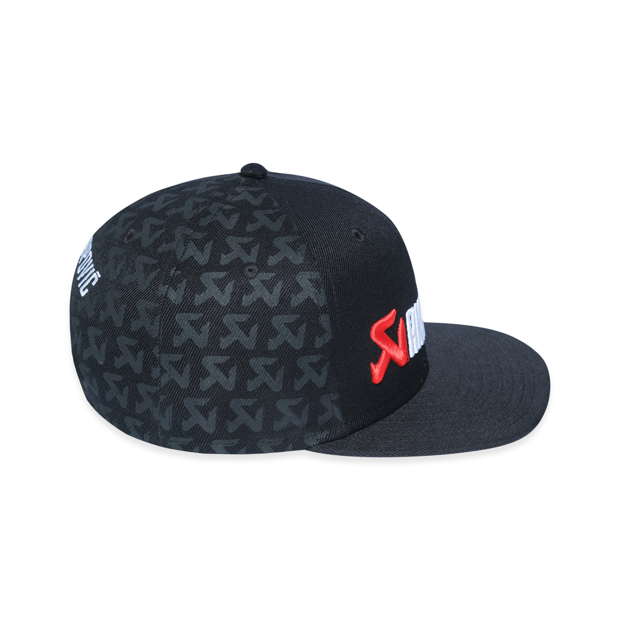 Black Flat Brim Cap with Red & White 3D Embroidery – 6 Panel Streetwear Snapback