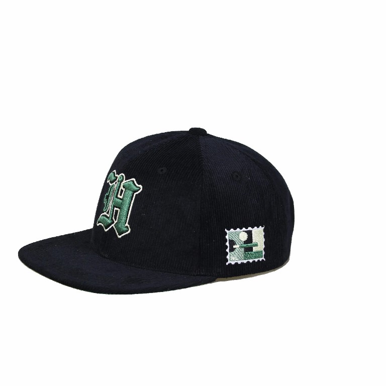 Corduroy Snapback Hat with Green Embroidered Letter