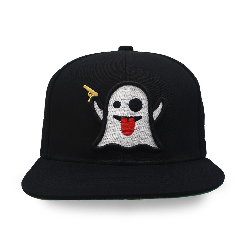 Ghost Emoji Cartoon Snapback Hat – 3D Embroidered Flat Brim Cap