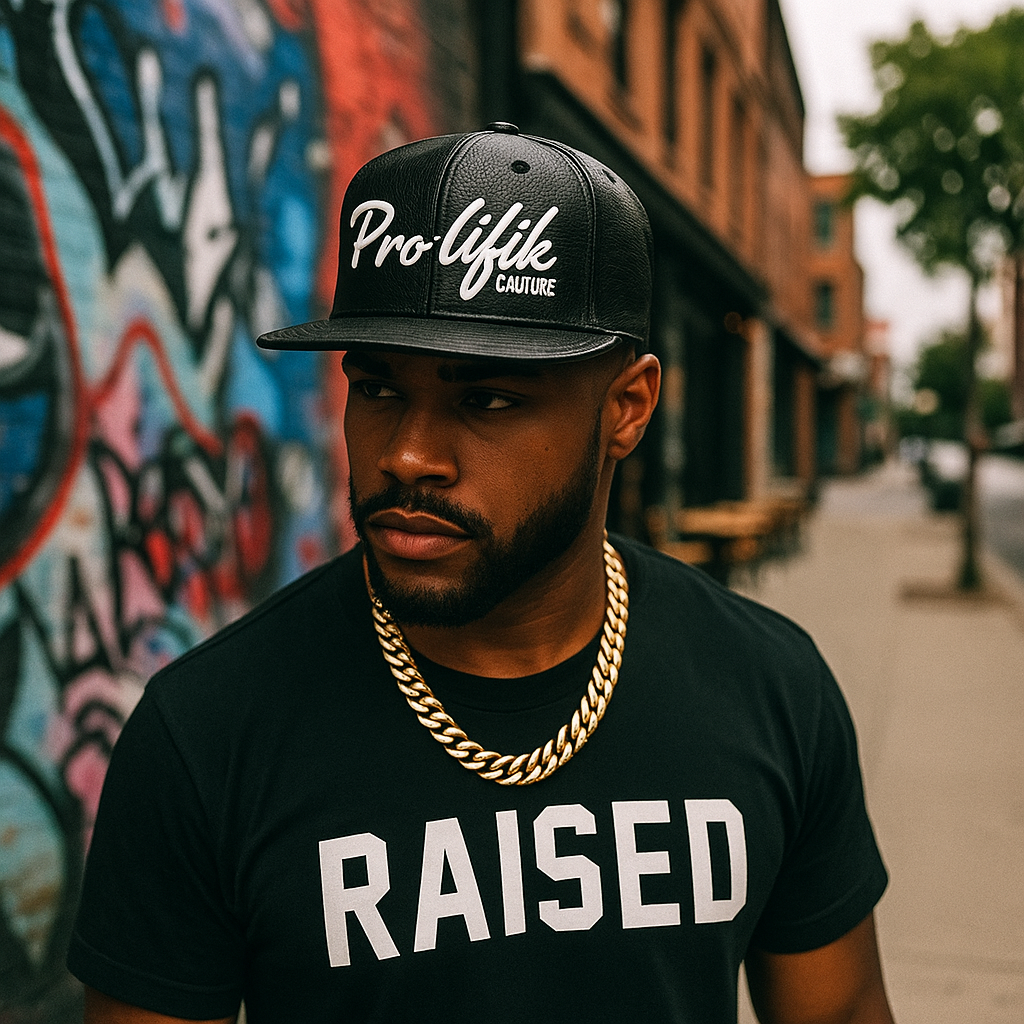 Black Faux Leather Snapback Hat with 3D Pro·lifik Embroidery
