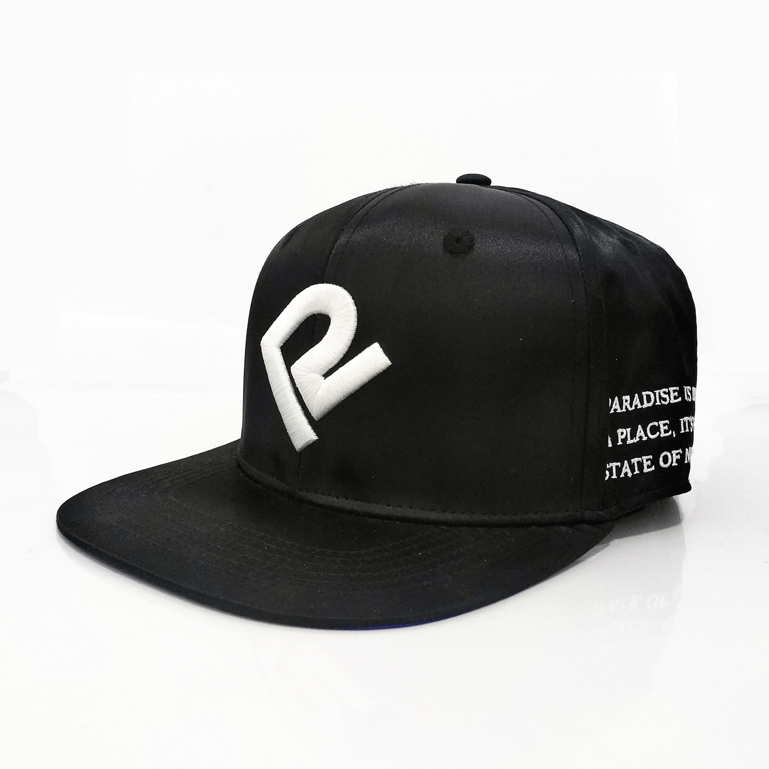 Black Flat Brim Snapback Hat with Raised 'R' 3D Embroidery