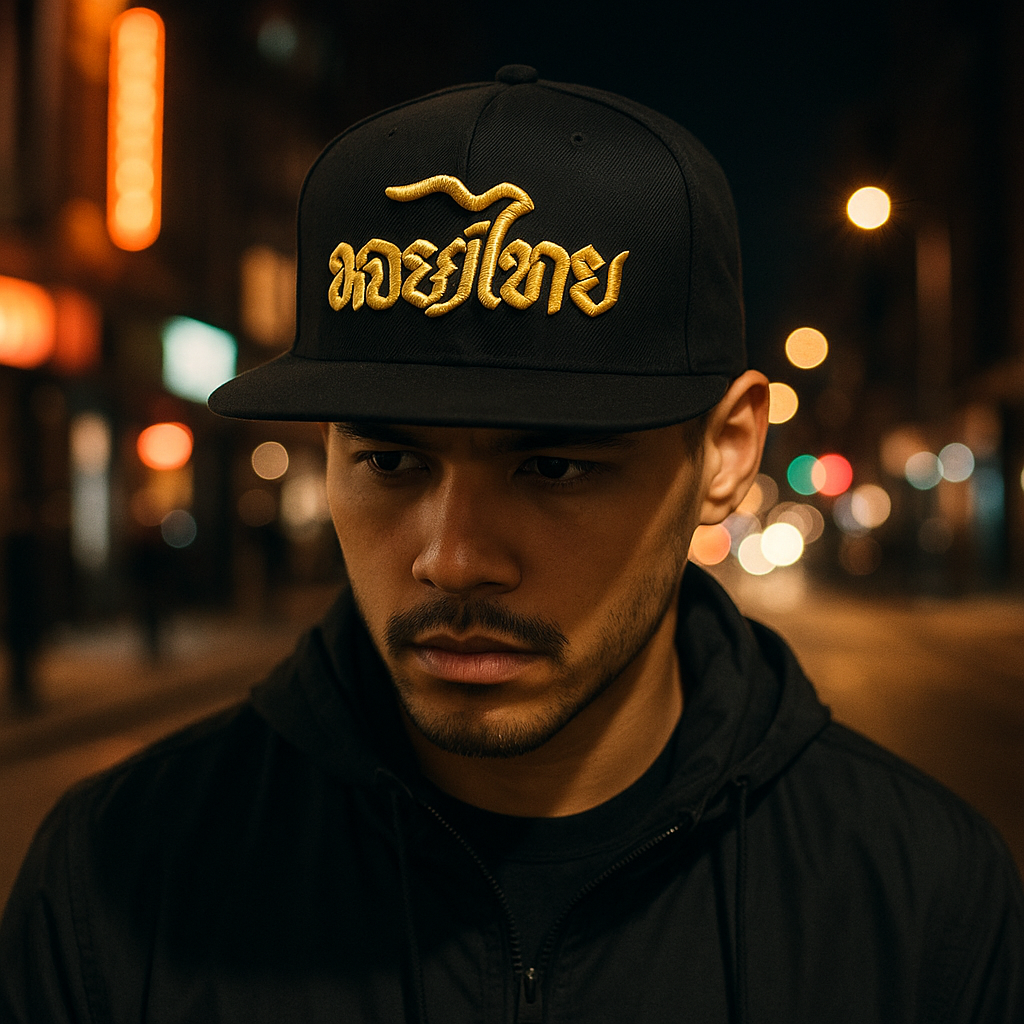 Fitwell Script Gold 3D Embroidery Snapback Hat – Black 6-Panel Cap