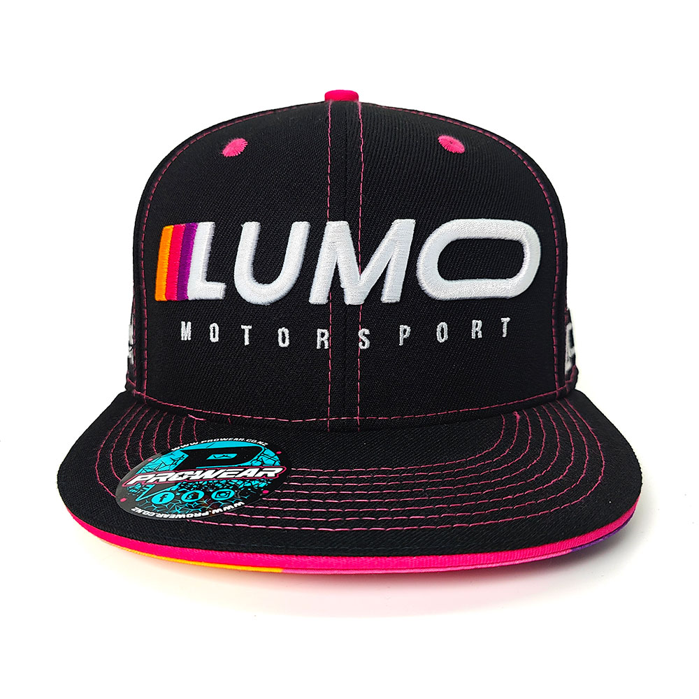 LUMO Motorsport Snapback Hat with 3D Embroidery – Black & Neon Pink