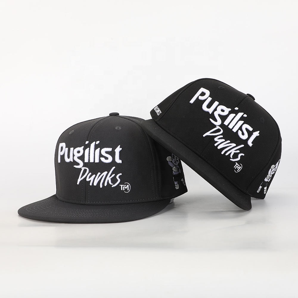 Pugilist Punks Black 6-Panel 3D Embroidered Flat Brim Snapback Cap