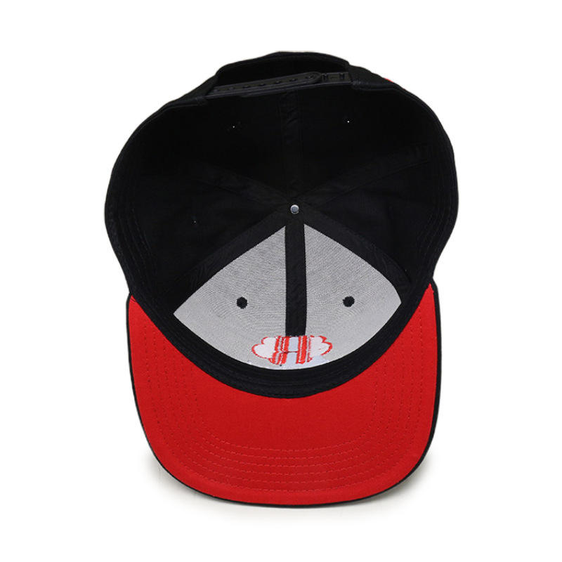 Black Six-Panel Flat Brim Snapback Cap with Redcloud Embroidery