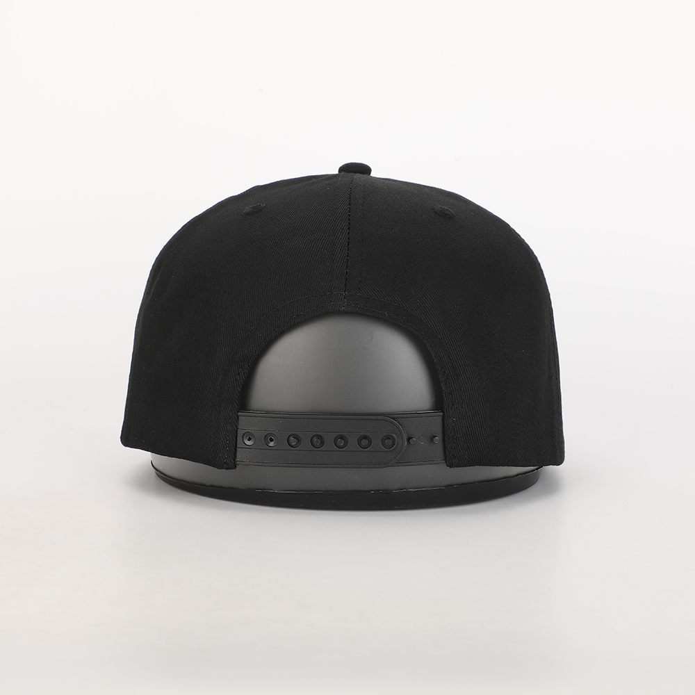 Black Flat Brim Snapback Cap with Embroidered Script Logo