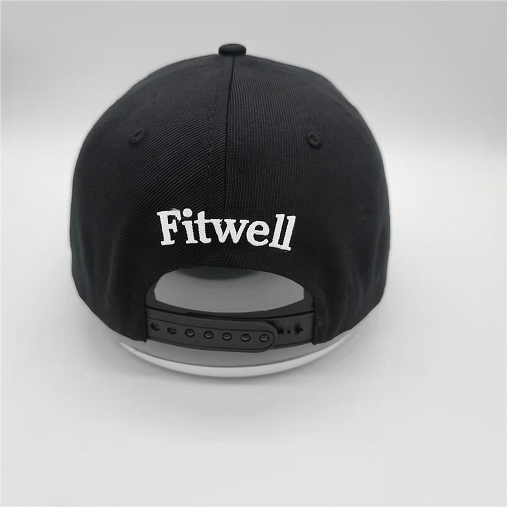 Fitwell Black 6-Panel Adjustable Snapback Cap with 3D Embroidery