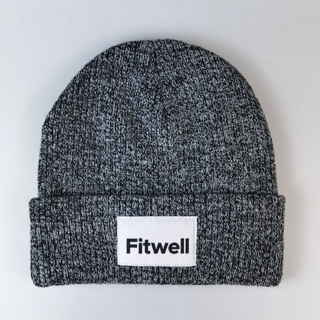 Heather Black Marled Rib-Knit Logo Patch Cuffed Beanie