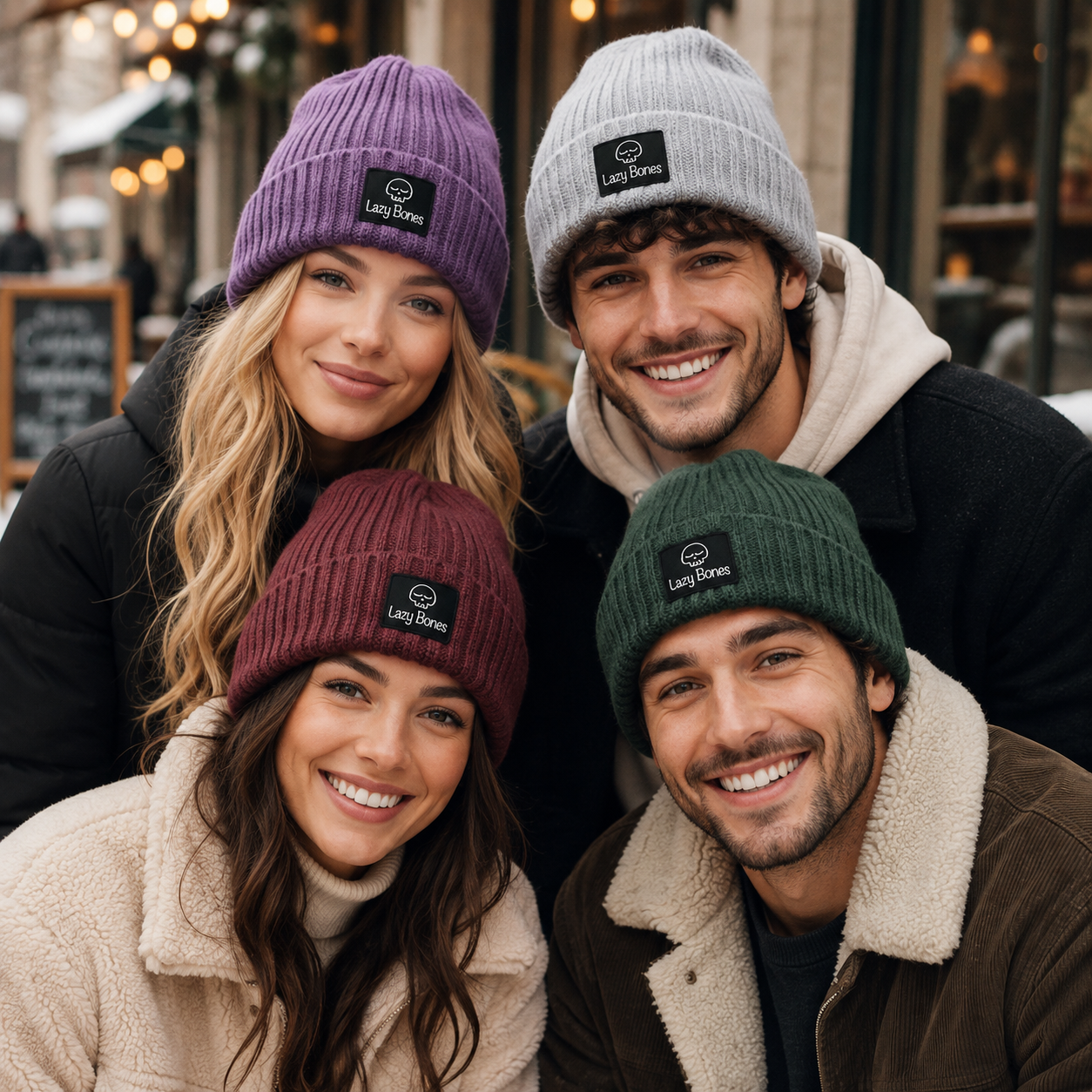 Lazy Bones Rib-Knit Cuffed Beanie with Woven Label Patch