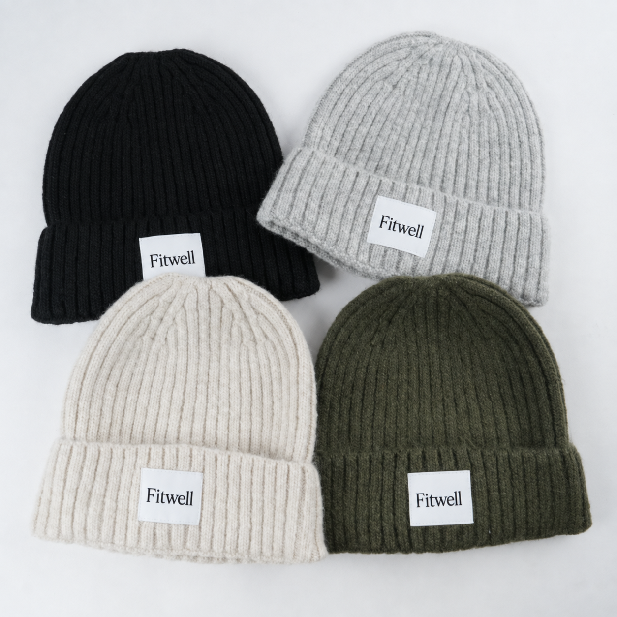 Ribbed Knit Winter Beanie with Fold-Over Cuff and Logo Patch