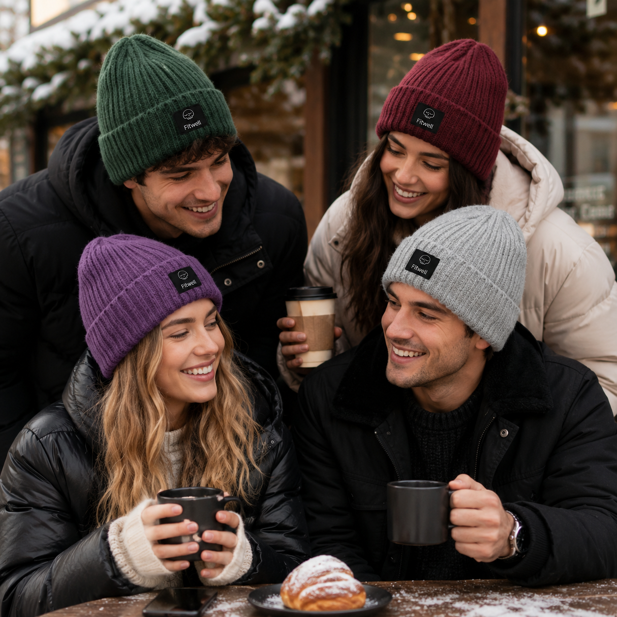 Lazy Bones Rib-Knit Cuffed Beanie with Woven Label Patch