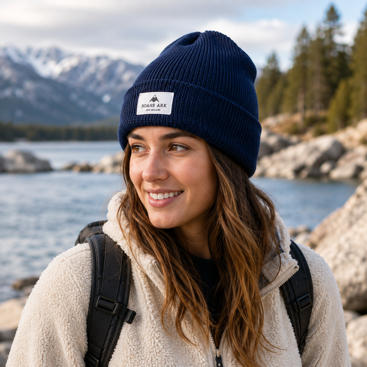 Unisex Rib Knit Winter Cuff Beanie with Rectangular Logo Label