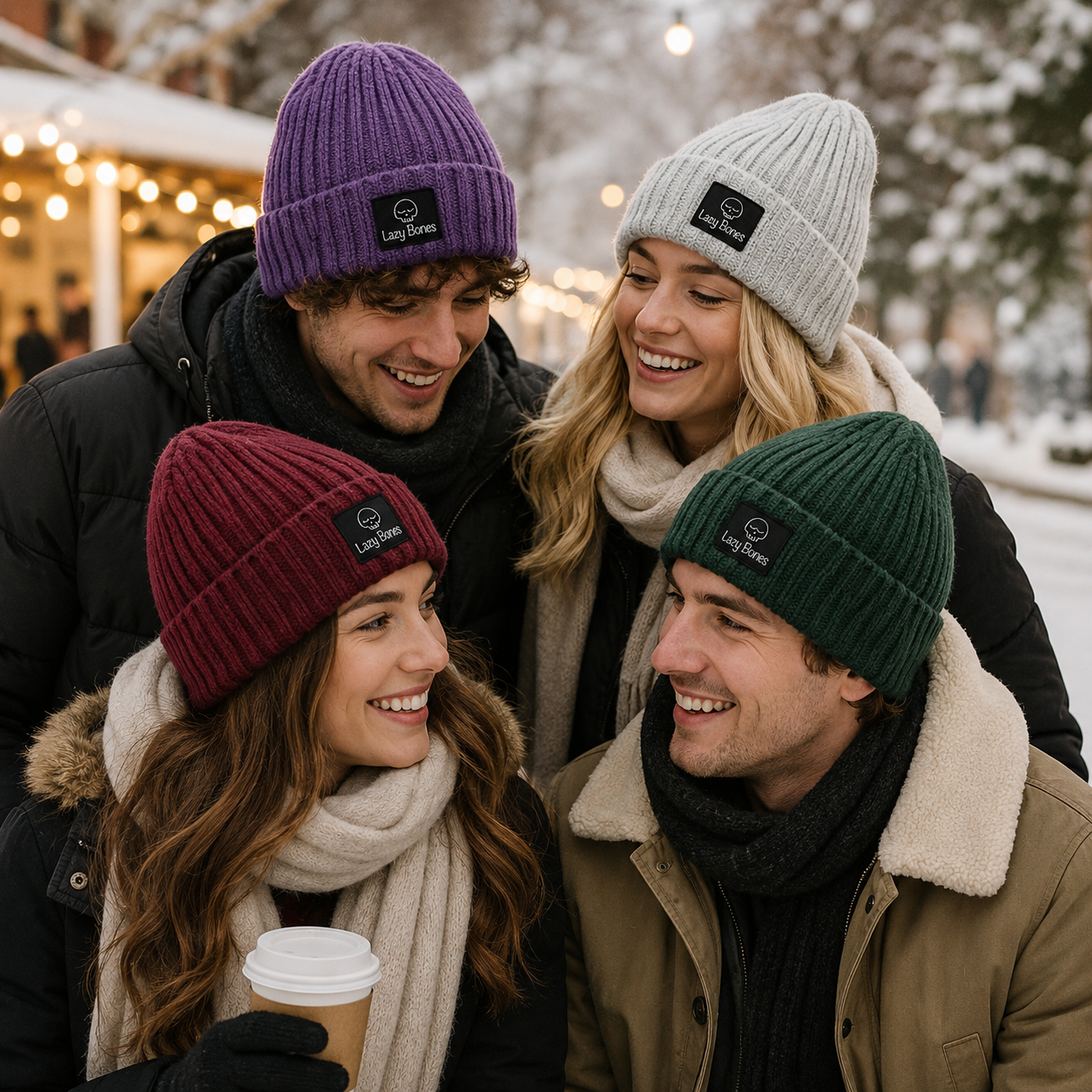 Lazy Bones Rib-Knit Cuffed Beanie with Woven Label Patch