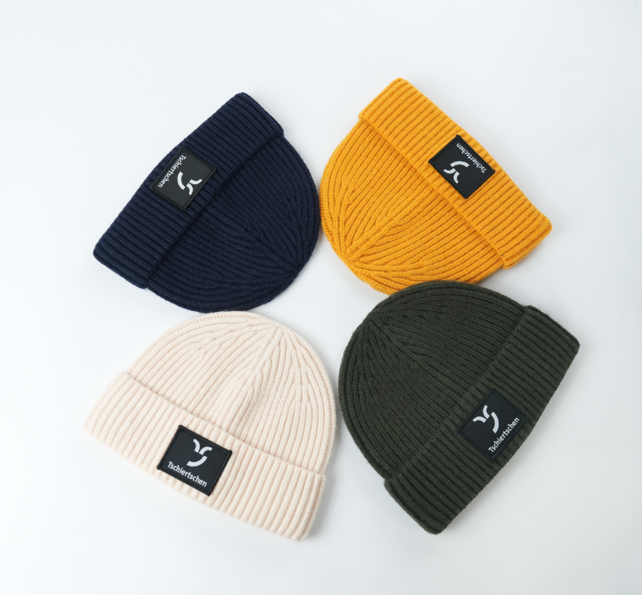 Ribbed Knit Winter Hat with Fold-Up Turnback and Front Logo Label