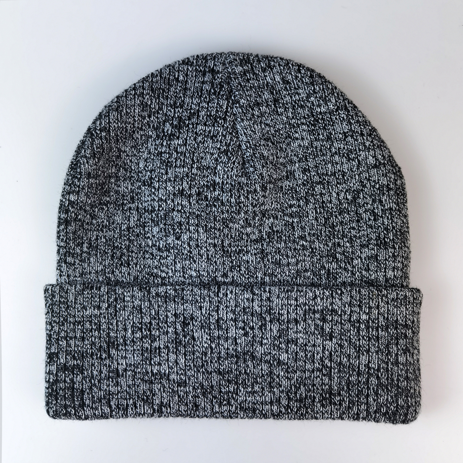 Heather Black Marled Rib-Knit Logo Patch Cuffed Beanie