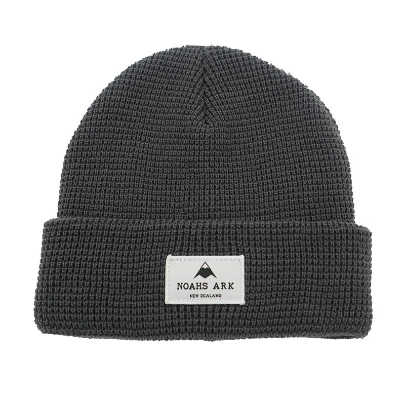 Unisex Rib Knit Winter Cuff Beanie with Rectangular Logo Label
