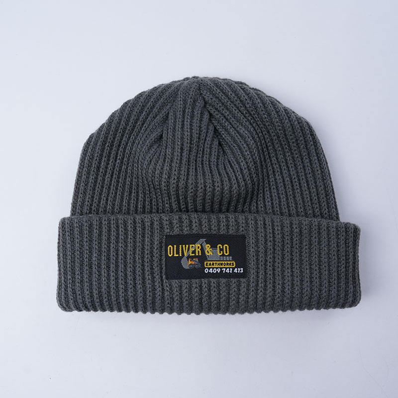 Unisex Rib-Knit Winter Hat with Fold-Over Cuff and Front Logo Label