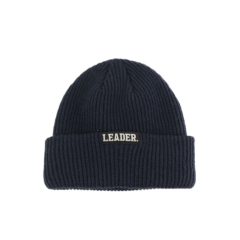 Ribbed Cuffed Knit Beanies with Woven Leader Label in Five Solid Colors