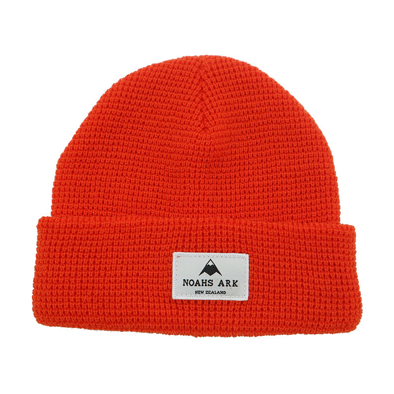 Unisex Rib Knit Winter Cuff Beanie with Rectangular Logo Label