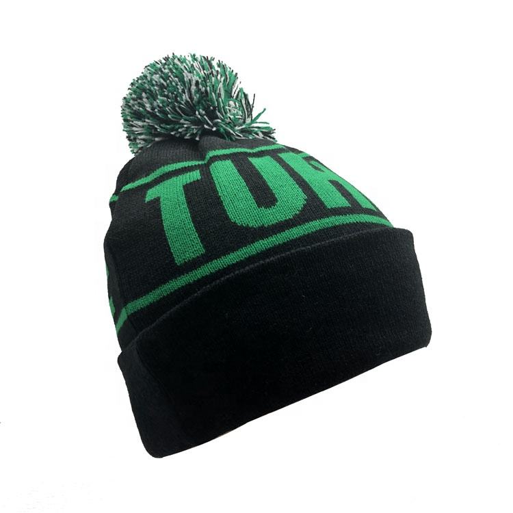 Black and Green TAHOE Pom-Pom Knit Winter Hat