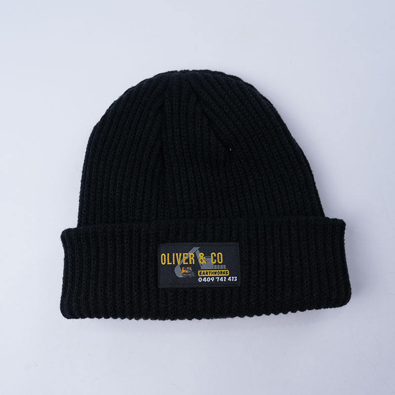 Unisex Rib-Knit Winter Hat with Fold-Over Cuff and Front Logo Label