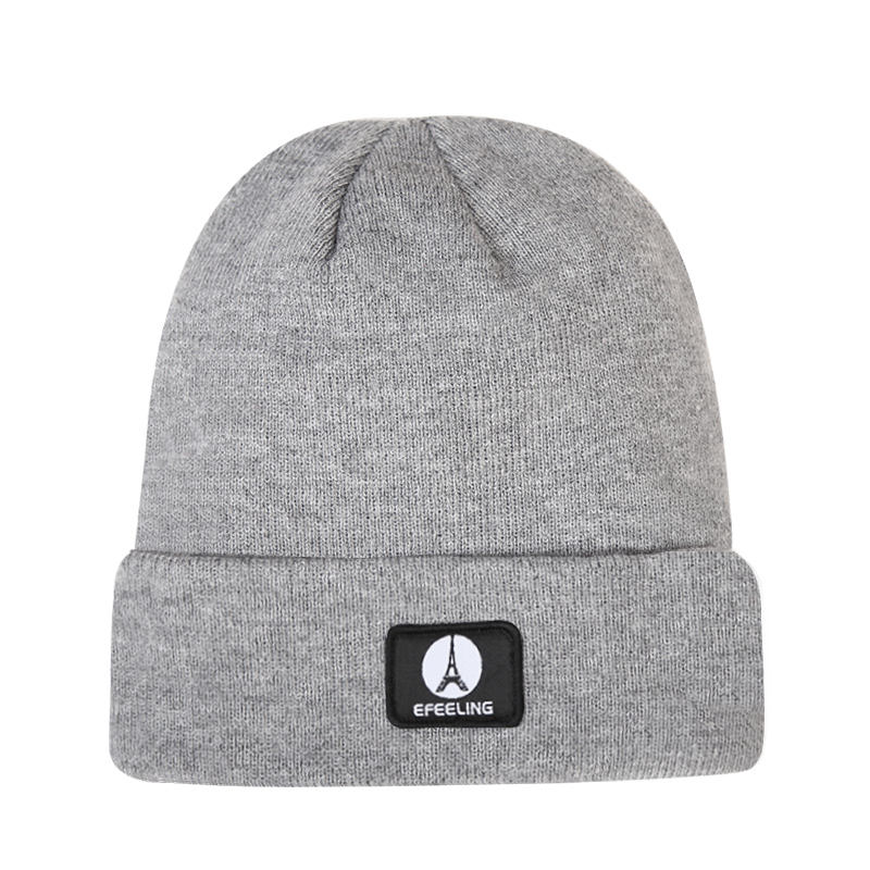 Unisex Rib-Knit Winter Hat with Fold-Over Brim and Logo Badge