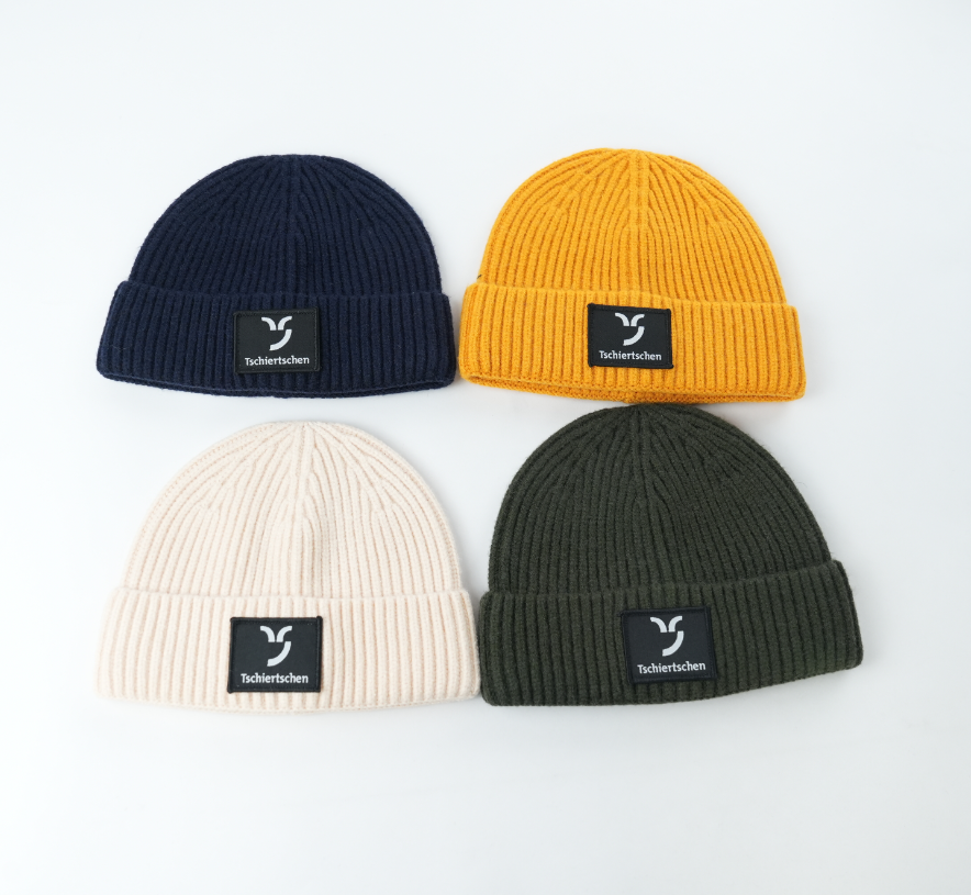 Ribbed Knit Winter Hat with Fold-Up Turnback and Front Logo Label