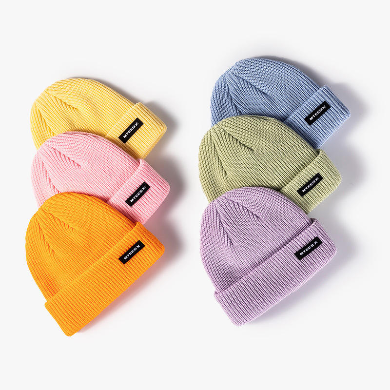 Vibrant Rib-Knit Winter Hats with Fold-Up Brim and Logo Label