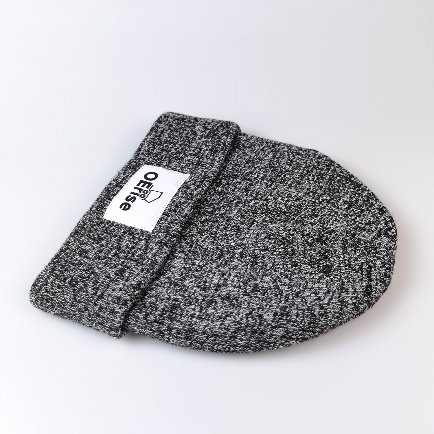 Heather Black Marled Rib-Knit Logo Patch Cuffed Beanie