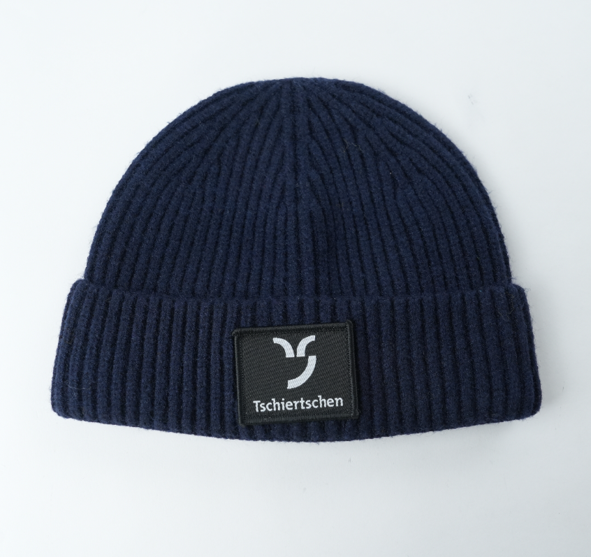 Ribbed Knit Winter Hat with Fold-Up Turnback and Front Logo Label