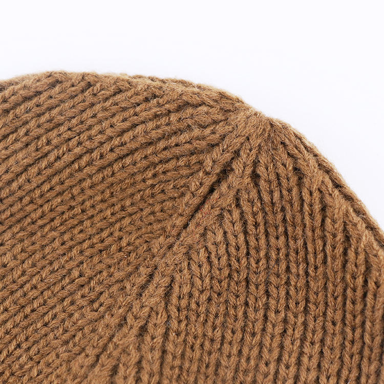 Brown Rib Knit Cuffed Beanie with Front Woven Logo Patch