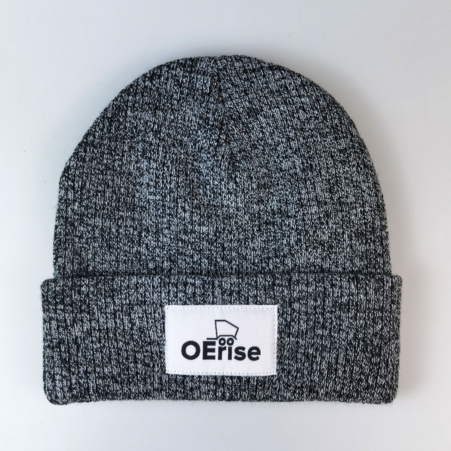 Heather Black Marled Rib-Knit Logo Patch Cuffed Beanie