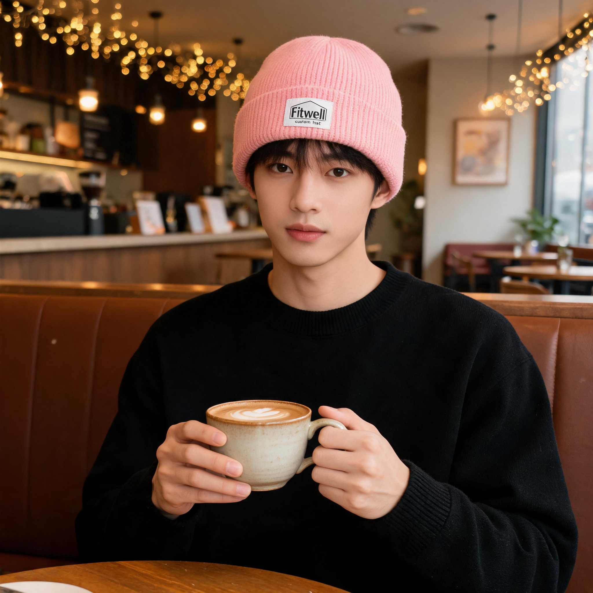 Colorful Rib Knit Beanie Hat with Woven Patch Logo Warm Winter Cuffed Cap