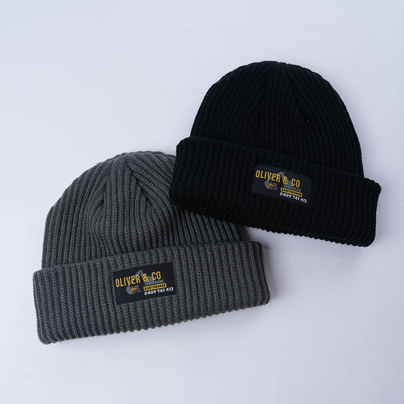 Unisex Rib-Knit Winter Hat with Fold-Over Cuff and Front Logo Label
