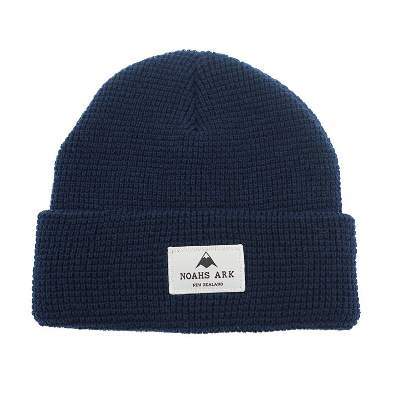 Unisex Rib Knit Winter Cuff Beanie with Rectangular Logo Label