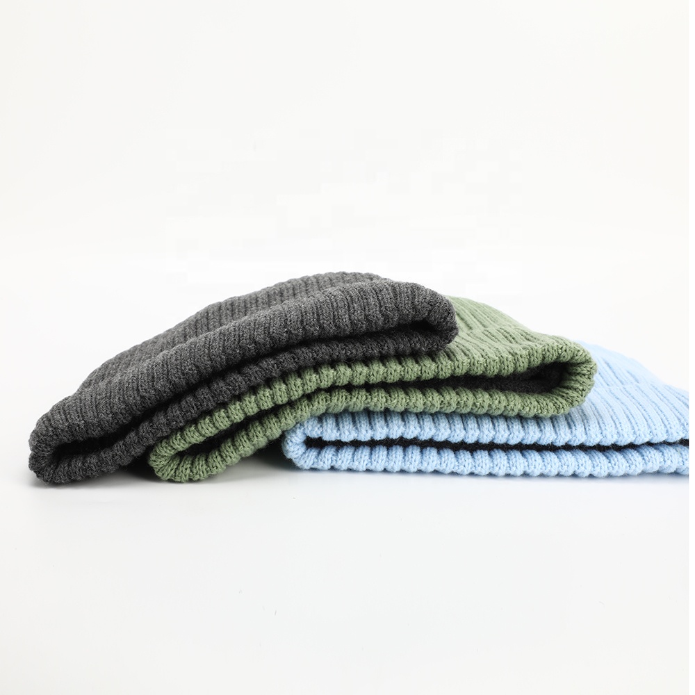 Ribbed Knit Cuffed Beanie with Woven Front Label – Solid Color Winter Hat