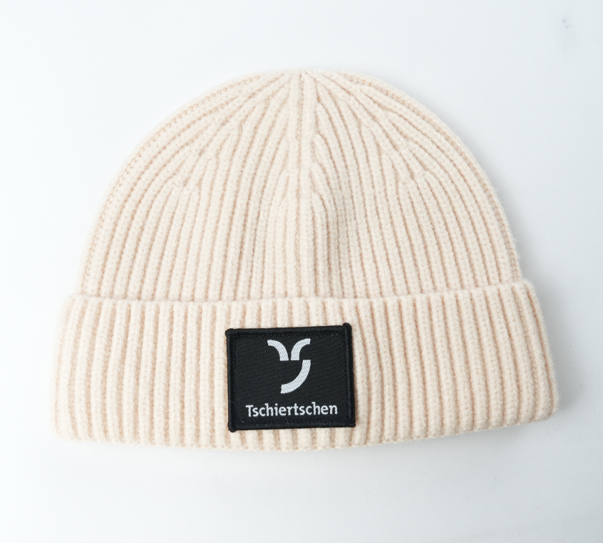 Ribbed Knit Winter Hat with Fold-Up Turnback and Front Logo Label