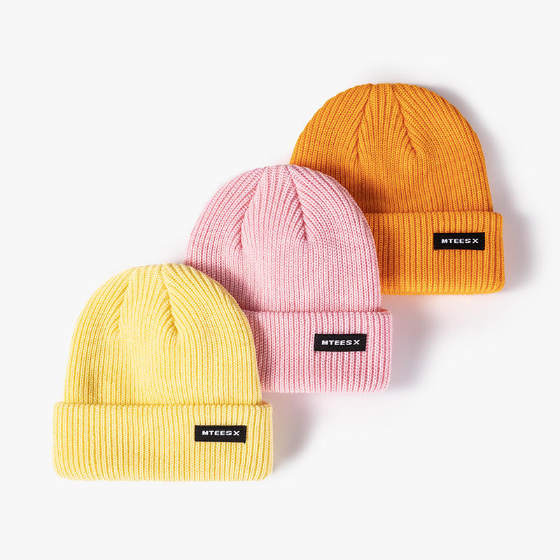Vibrant Rib-Knit Winter Hats with Fold-Up Brim and Logo Label