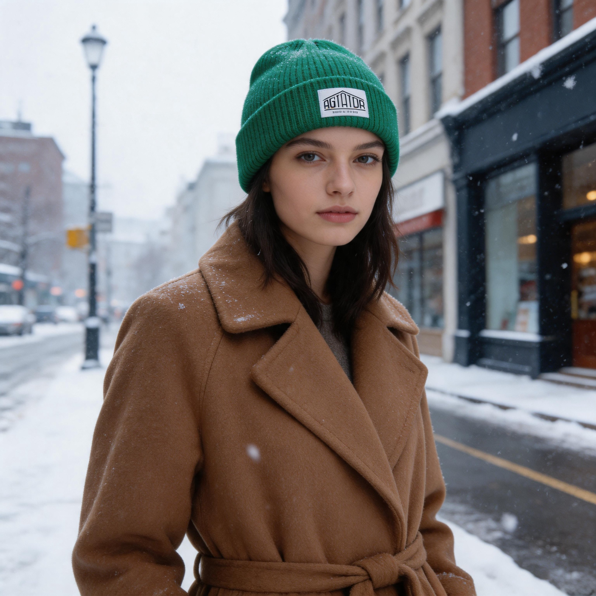 Colorful Rib Knit Beanie Hat with Woven Patch Logo Warm Winter Cuffed Cap