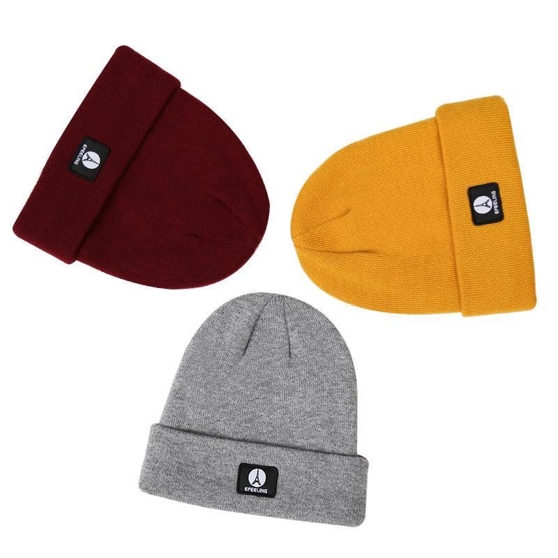 Unisex Rib-Knit Winter Hat with Fold-Over Brim and Logo Badge