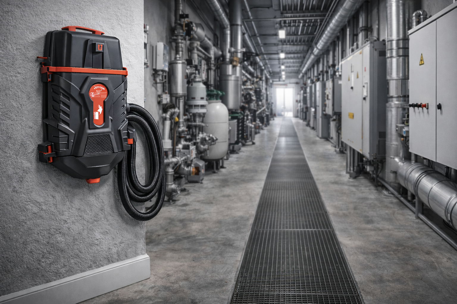 Wall Mounted Industrial Vacuum System for Mechanical Room & Facility Cleaning
