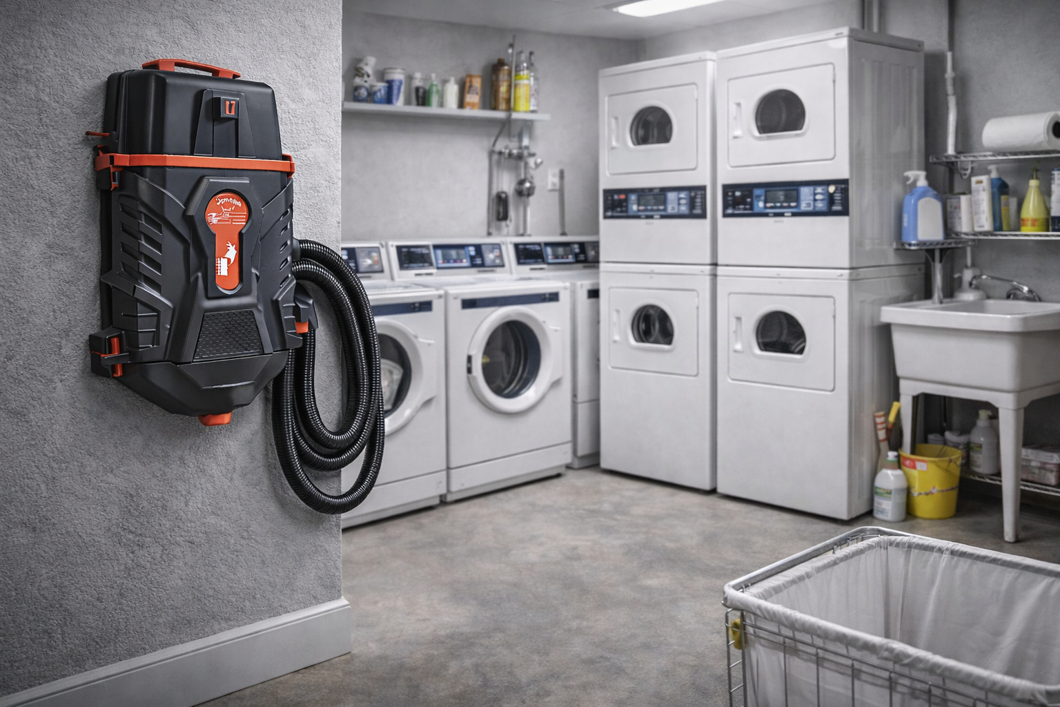 Wall Mounted Commercial Laundry Vacuum System for Laundromat & Service Rooms