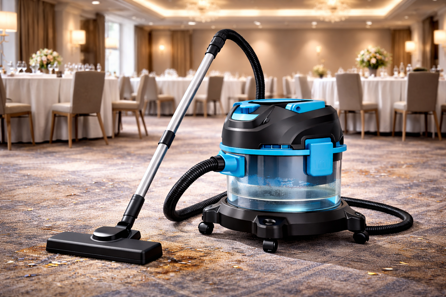 Commercial Wet and Dry Vacuum Cleaner with Water Filtration for Event Halls