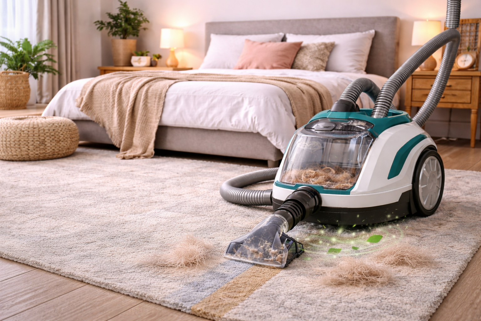 Sunlit Living Room Pet Carpet Vacuum – Eco Clean for Pet Hair on Light Rugs