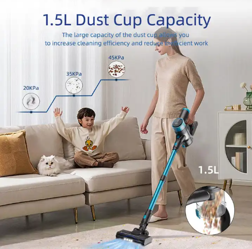 LX-HVC-6-in-1 Cordless Vacuum Cleaner with Smart Touch Display, 45KPa Suction, Self-Standing Design & 1.5L Dust Cup